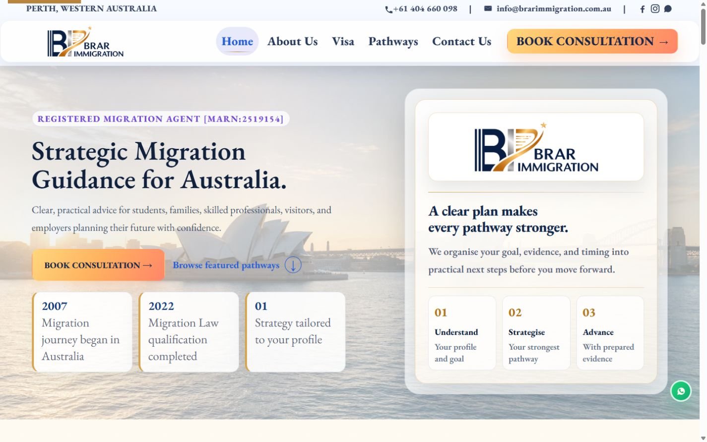 Brar Immigration website homepage