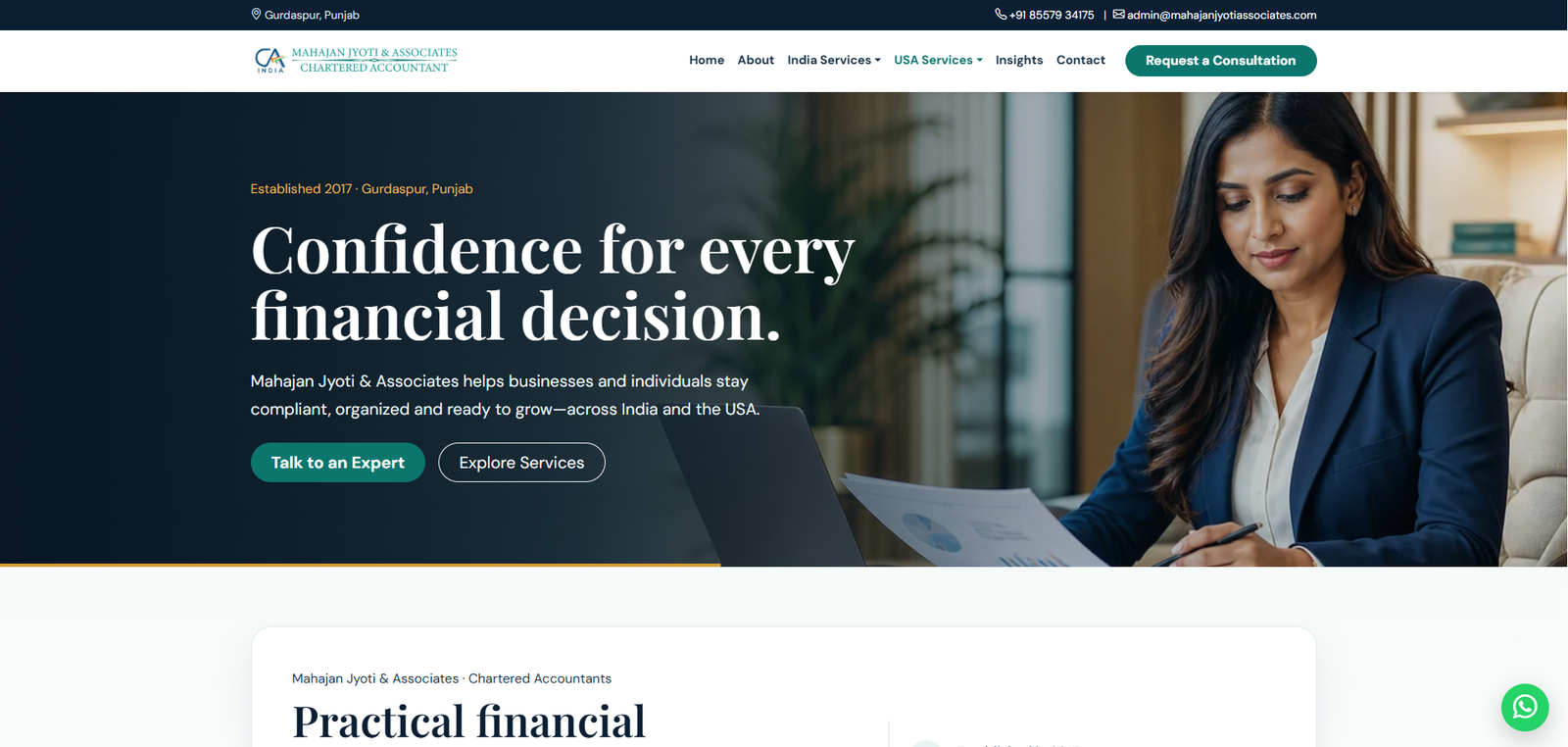 Mahajan Jyoti & Associates website homepage